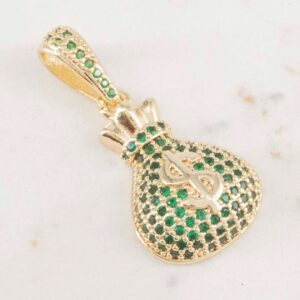 DIJE BOLSA DE DINERO ESMERALDAS 18mm x 12mm